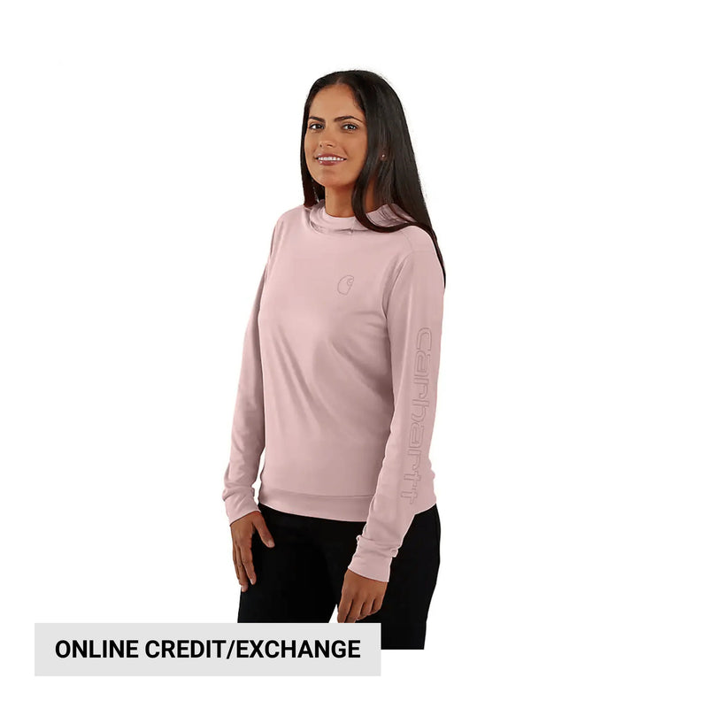 Carhartt Women's Force Sun Defender Relaxed Fit Lightweight Long Sleeve Hooded Graphic T Shirt - Soft Rose