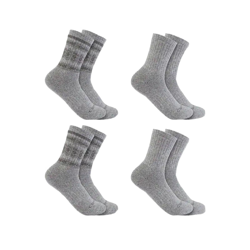 Carhartt Women's Heavyweight Synthetic Wool Blend Crew 4 Pack Socks - Heather Gray