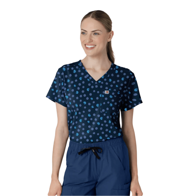 Carhartt Women's Prints Tuck In Scrub Top - Lively Logo Dots Navy