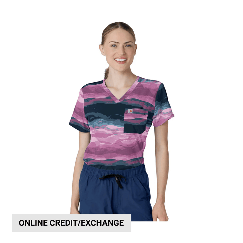 Carhartt Women's Prints Tuck In Scrub Top - Peaceful Pastures Thistle