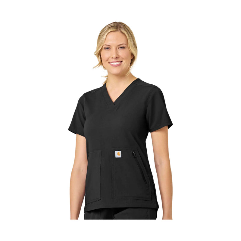Carhartt Women's Rugged Flex Peak 4 Pocket V Neck Scrub Top - Black