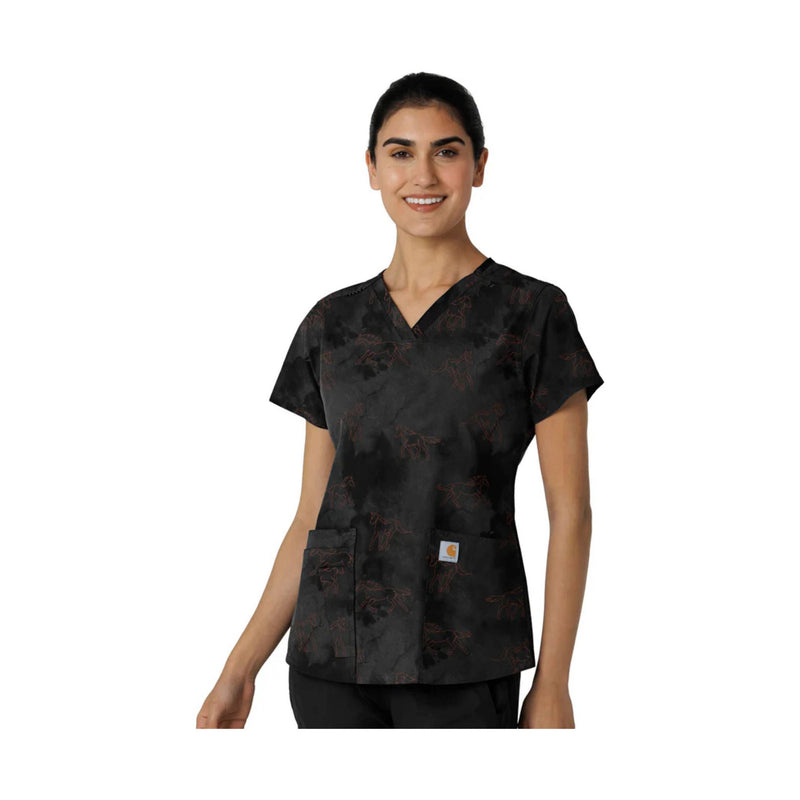 Carhartt Women's Prints V Neck Scrub Top - Misty Ride Black
