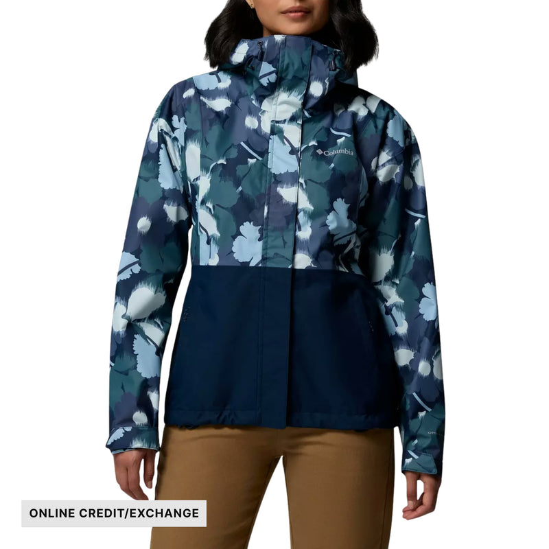 Columbia Women's Hikebound Printed Hooded Rain Jacket - Collegiate Navy Ikatbloom