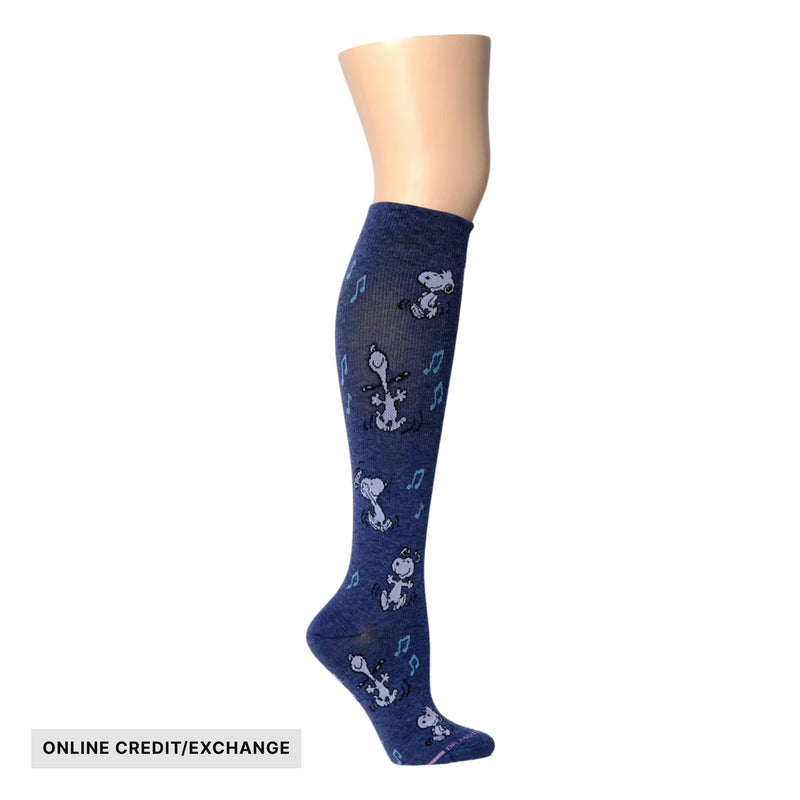 Dr. Motion Women's Dancing Snoopy Knee High Compression Socks - Denim Heather