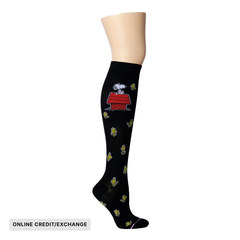 Dr. Motion Women's Snoopy Doghouse Knee High Compression Socks - Black