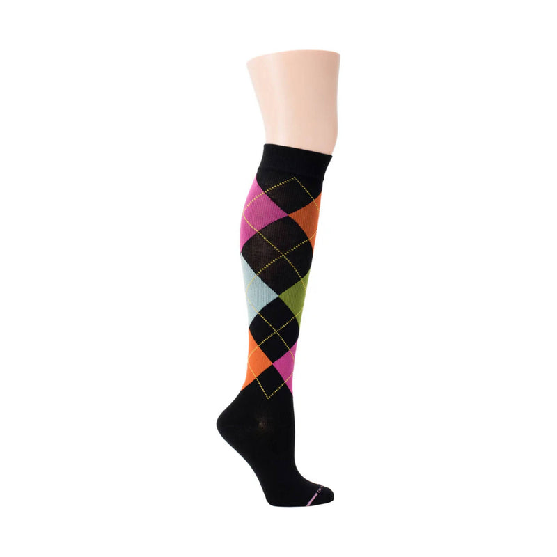 Dr. Motion Women's Argyle Knee High Compression Socks - Black