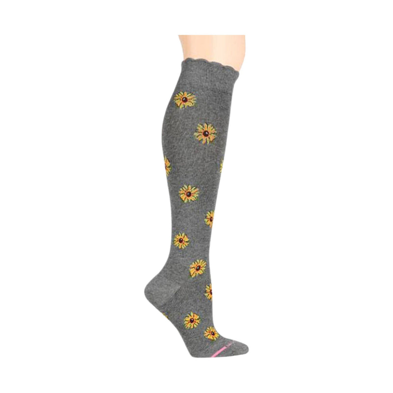 Dr. Motion Women's Sunflowers Knee High Compression Socks - Med Grey Heather