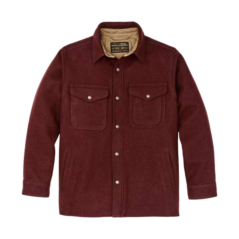 Filson Men's Lined Mackinaw Wool Jac Shirt - Dark Red/ Black Houndstooth