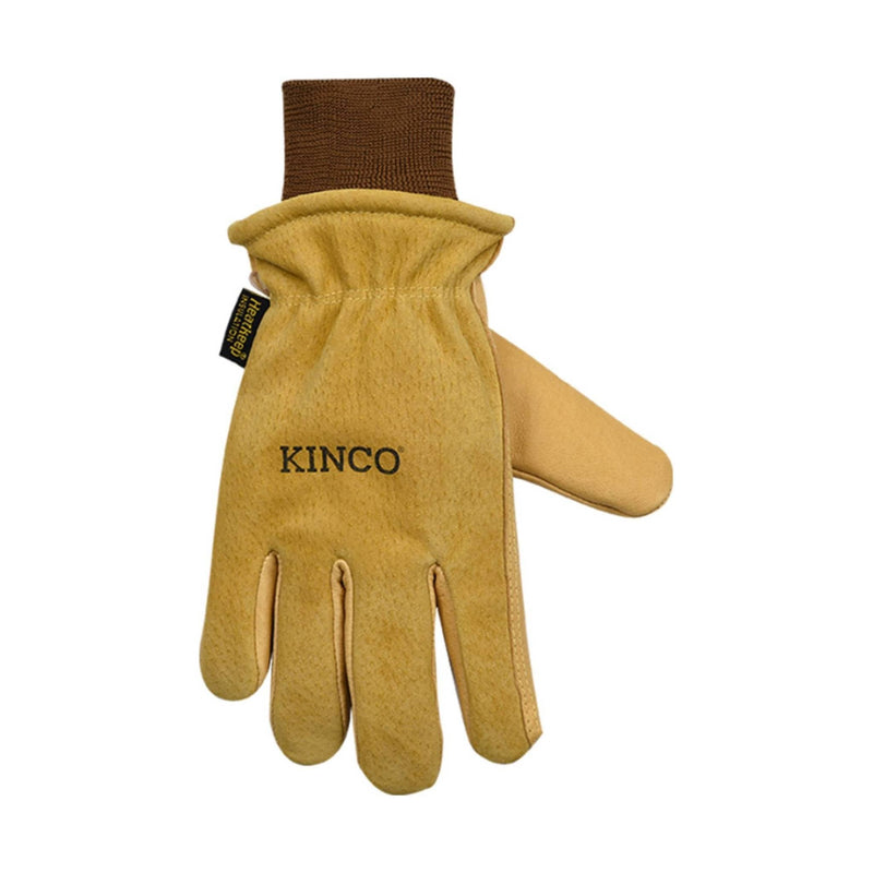 Kinco Men's Lined Premium Grain and Suede Pigskin Driver With Omni Cuff Gloves - Golden