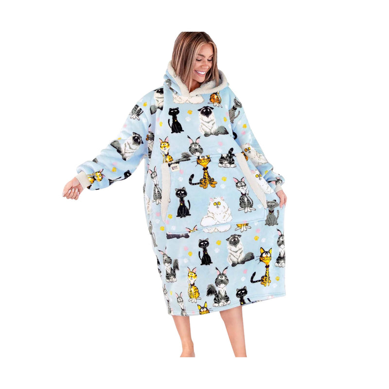 Lazy One Cattitude Blanket Hoodie - Light Blue