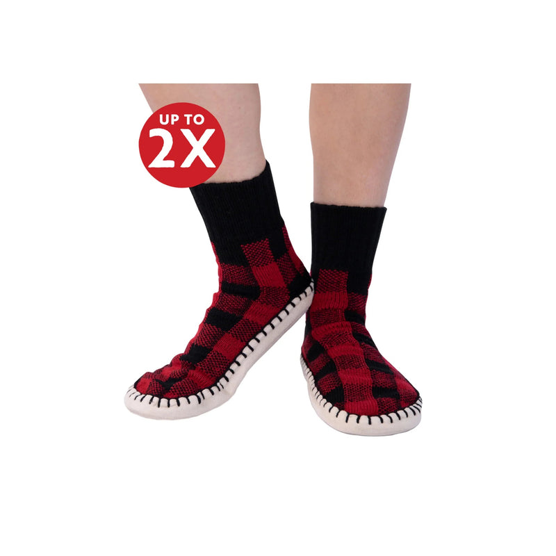 Lazy One Kids' Plaid Short Mukluk Slippers - Red/Black