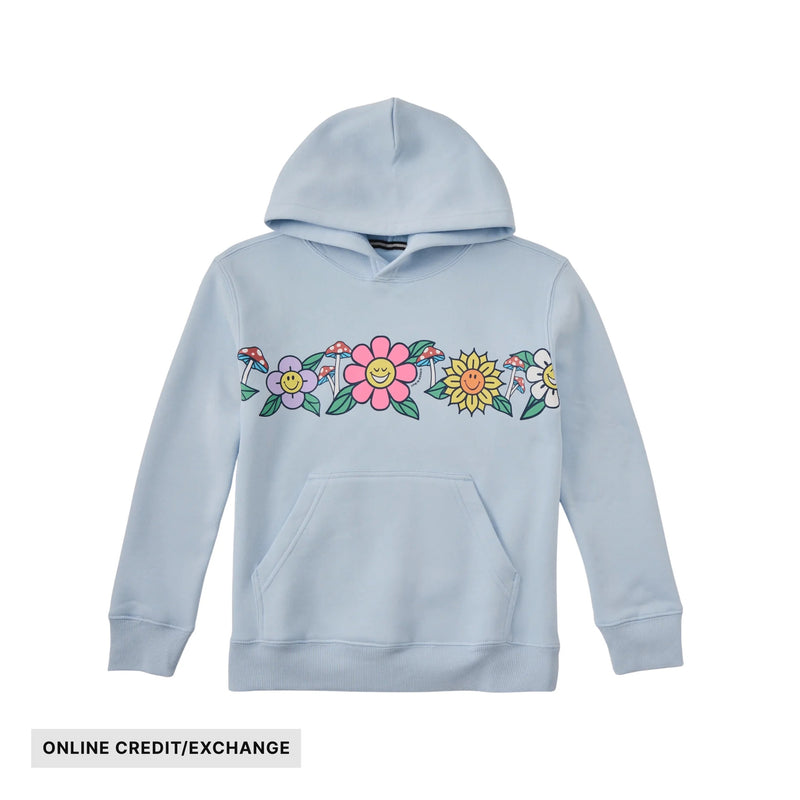 Life Is Good Kids' Flowers and Shrooms Seam to Seam Good Vibes Fleece Hoodie - Glacier Blue