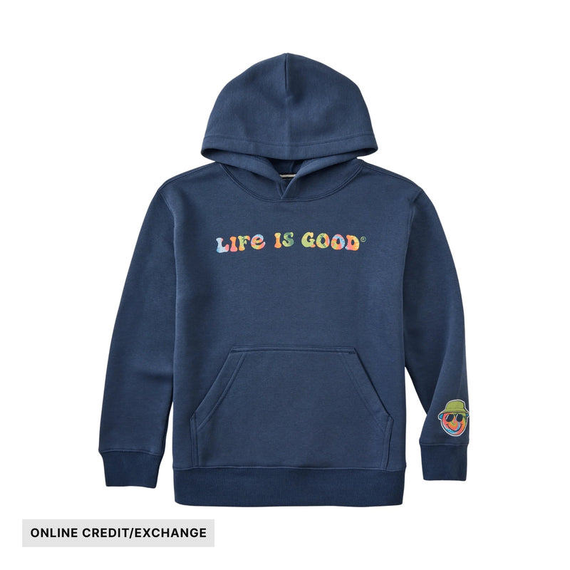Life Is Good Kids' Groovy Tie Dye Good Vibes Fleece Hoodie - Darkest Blue