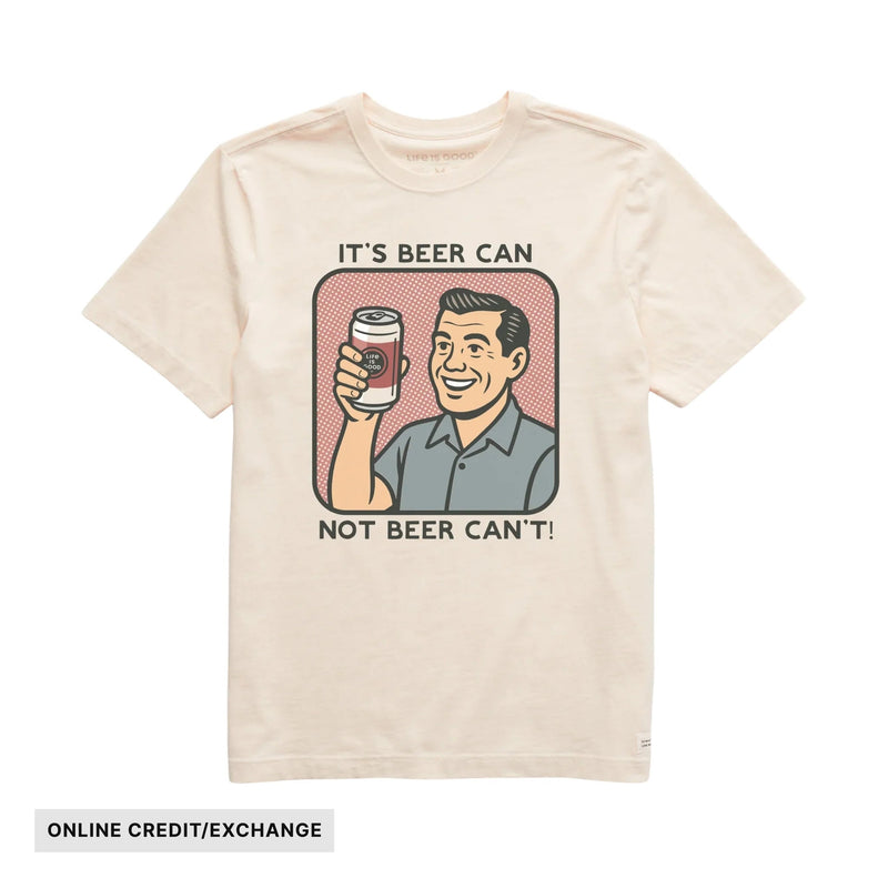 Life Is Good Men's Bert's Shirts Beer Can Short Sleeve Crusher Tee - Putty White