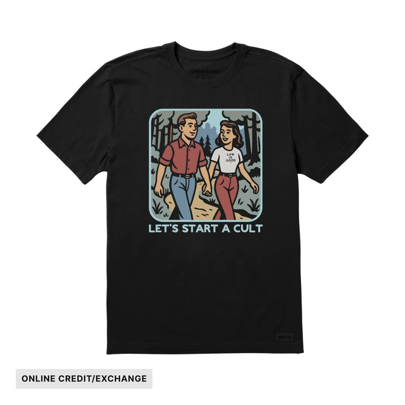 Life Is Good Men's Bert's Shirts Let's Start A Cult Short Sleeve Crusher Tee - Faded Black