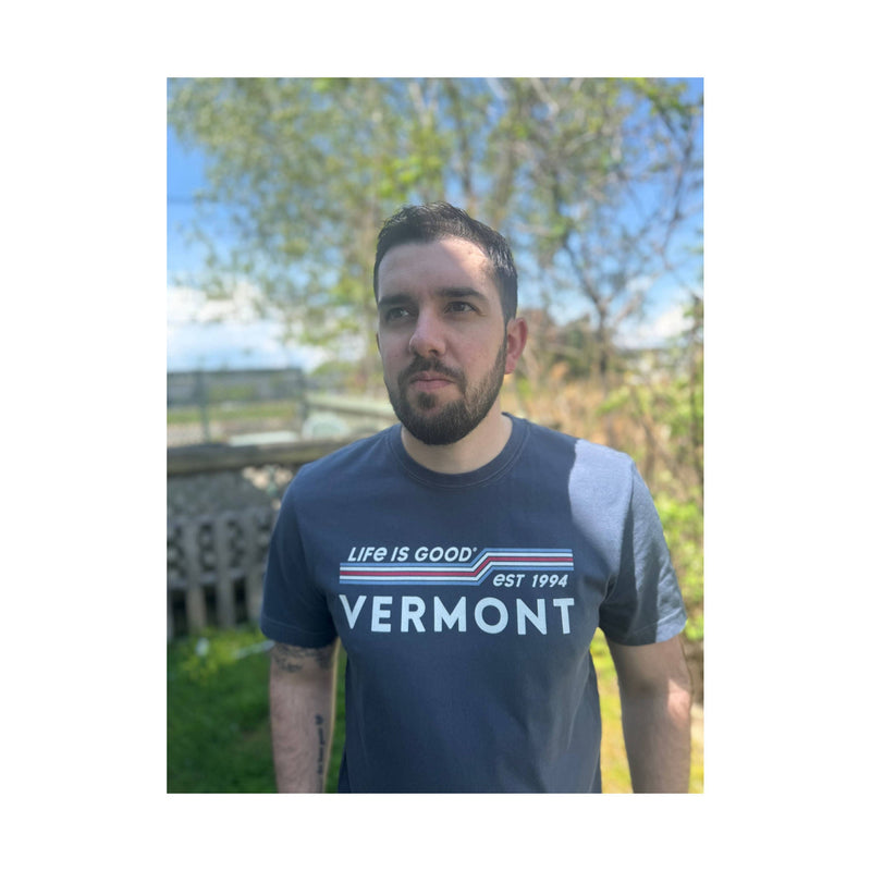 Life Is Good Men's Stripes Vermont Exclusive Crusher Tee - Darkest Blue