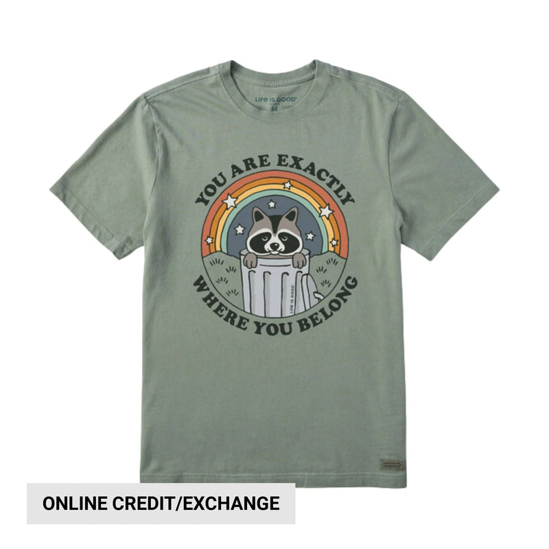 Life Is Good Men's Where You Belong Raccoon Crusher Tee - Moss Green
