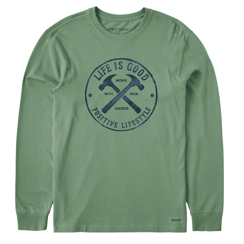 Life Is Good Men's Work With Your Hands Hammers Long Sleeve Crusher Tee - Granite Green