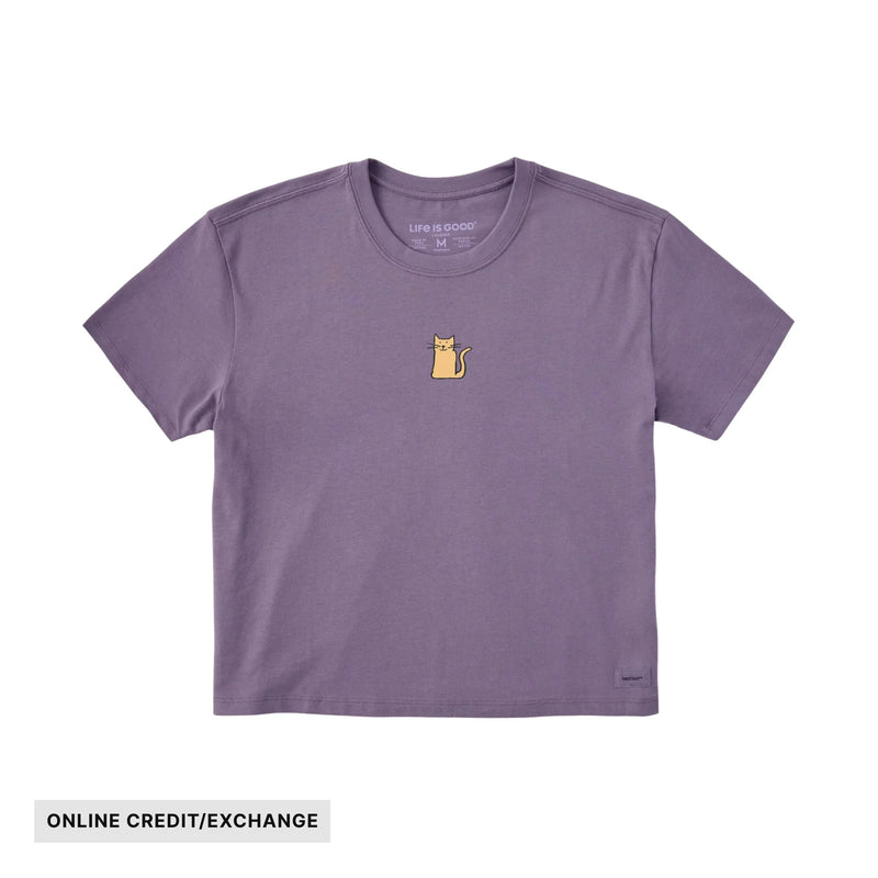 Life Is Good Women's Bert's Smile Cat Short Sleeve Crusher Boxy Tee - Dusk Purple