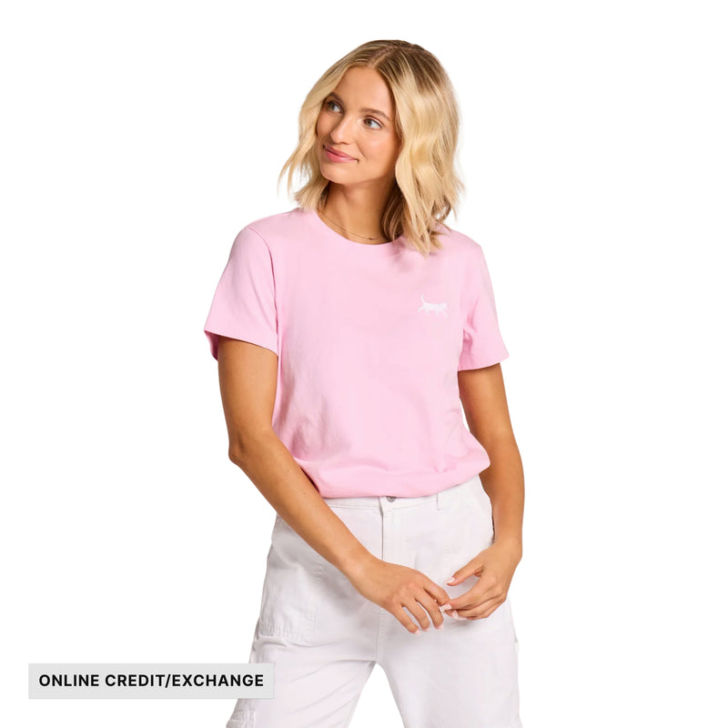 Life Is Good Women's Cat Walking Short Sleeve Crusher Tee - Seashell Pink