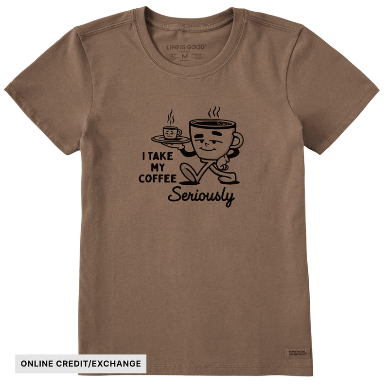 Life Is Good Women's Coffee Seriously Short Sleeve Crusher Tee - Mushroom Brown