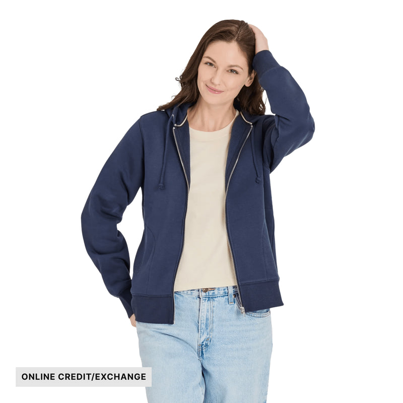 Life Is Good Women's Crafty LIG Stacked Good Vibes Fleece Zip Hoodie - Inkwell Blue