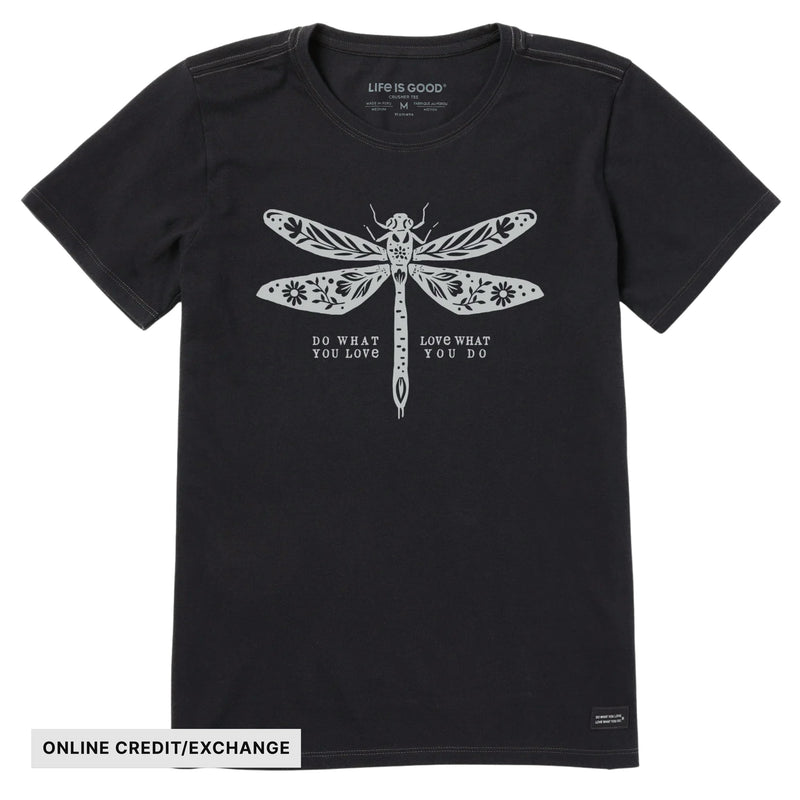 Life Is Good Women's Do What You Love Dragonfly Floral Short Sleeve Crusher Lite Tee - Faded Black