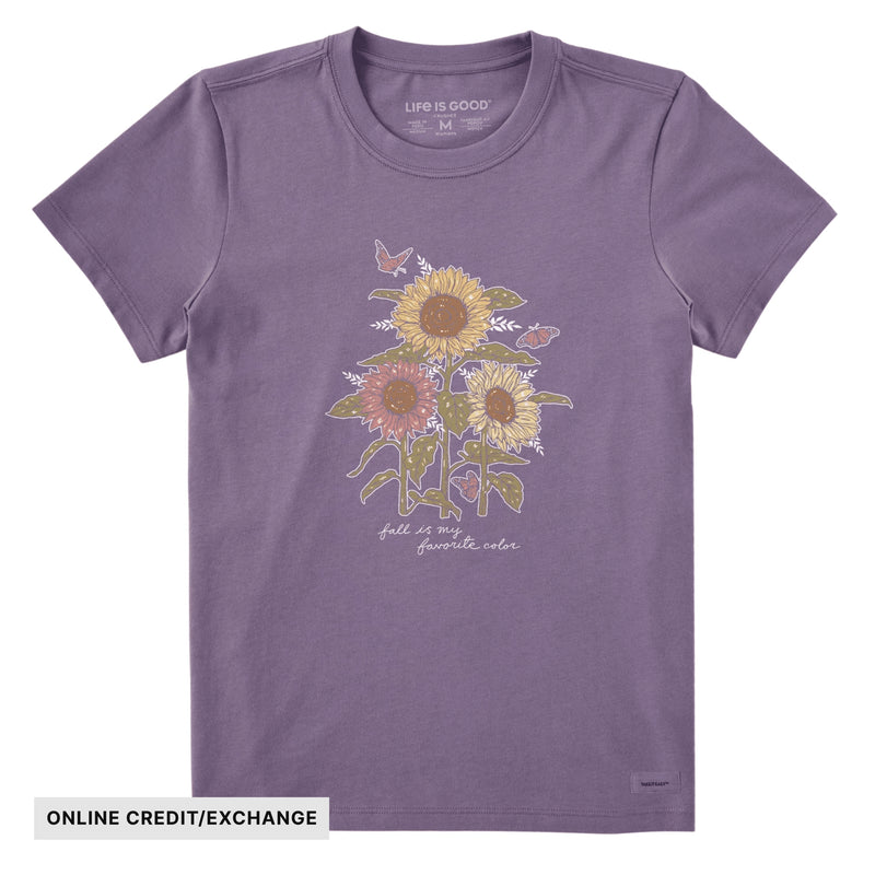 Life Is Good Women's Fall Is My Favorite Sunflowers Short Sleeve Crusher Tee - Dusk Purple