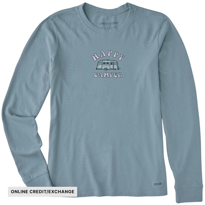 Life Is Good Women's Happy Camper Long Sleeve Crusher Tee - Smoky Blue