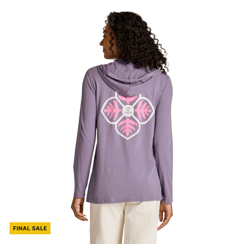Life Is Good Women's Leaves In Petals Long Sleeve Crusher Lite Hooded Tee - Dusk Purple