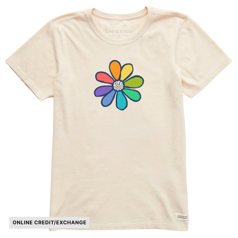 Life Is Good Women's Rainbow Daisy Short Sleeve Crusher Tee - Putty White