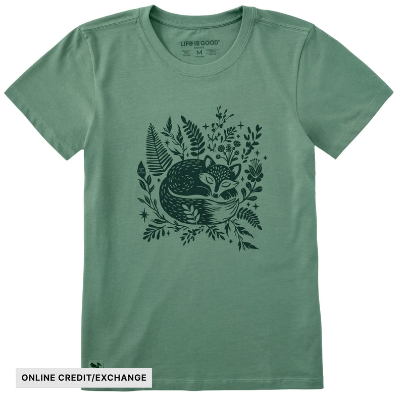 Life Is Good Women's Sleeping Fox On Ferns Short Sleeve Crusher Tee - Granite Green