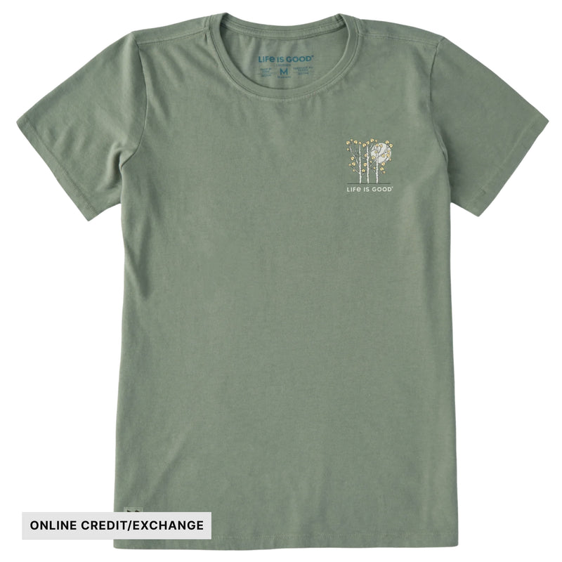 Life Is Good Women's Three Aspen Trees Moon Short Sleeve Crusher Tee - Moss Green