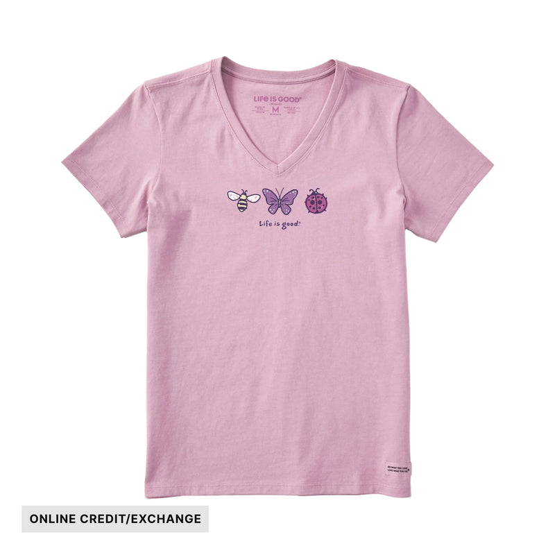 Life Is Good Women's Three Insects Short Sleeve Crusher Vee - Violet Purple