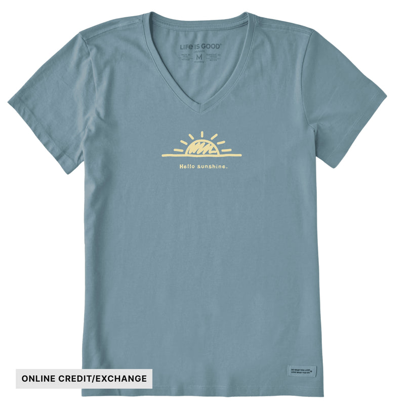 Life Is Good Women's Vintage Hello Sunshine Short Sleeve Crusher Vee - Smokey Blue