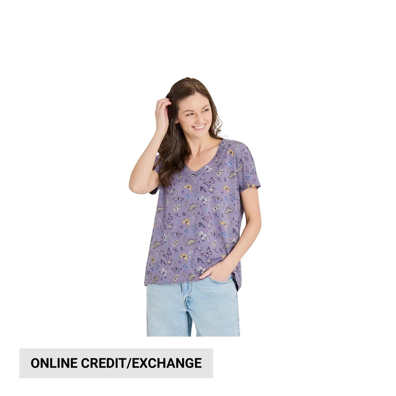 Life Is Good Women's Butterfly Garden Pattern Crusher Lite Easy Vee - Dusk Purple