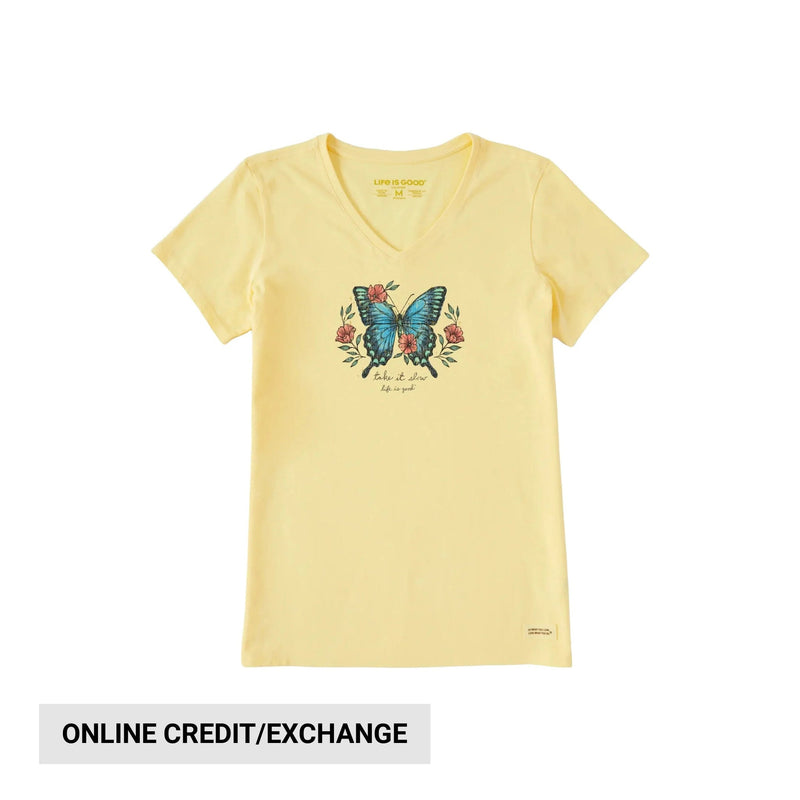 Life Is Good Women's Butterfly Take It Slow Short Sleeve Vee - Sandy Yellow