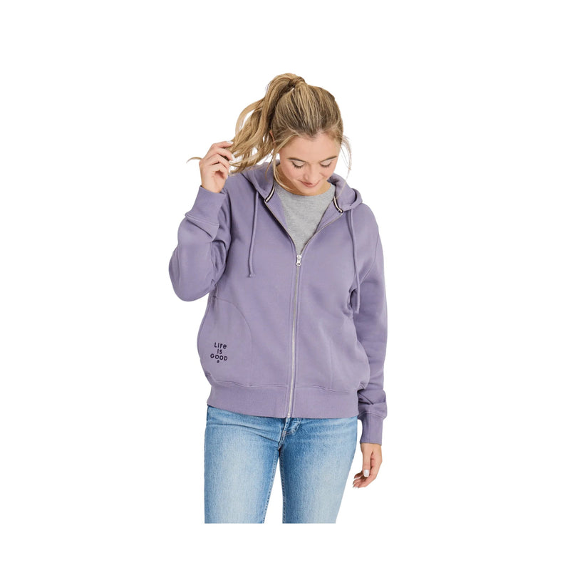 Life Is Good Women's Crafty Stacked Good Vibes Fleece Zip Hoodie - Dusk Purple