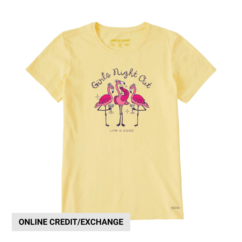 Life Is Good Women's Girls Night Out Flamingo Short Sleeve Tee - Sandy Yellow
