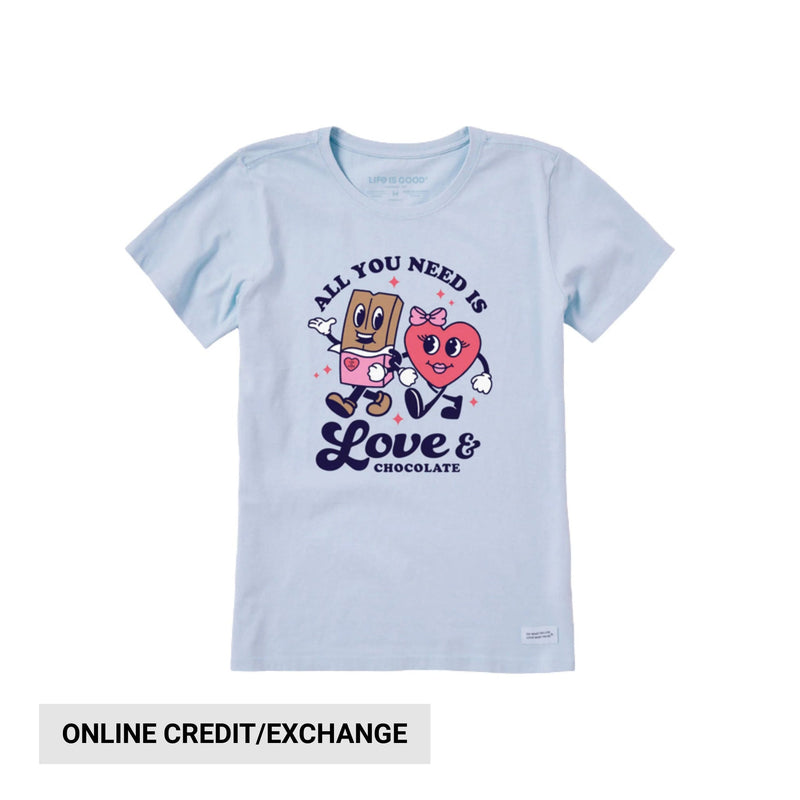 Life Is Good Women's Love & Chocolate Crusher Tee - Glacier Blue