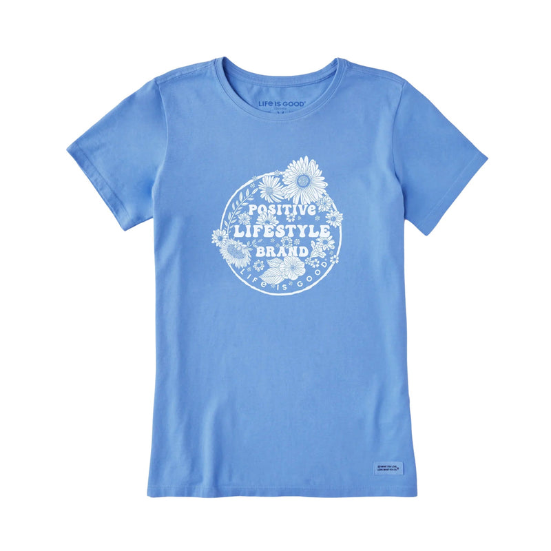 Life Is Good Women's Positive Flowers Short Sleeve Crusher Tee - Cornflower Blue