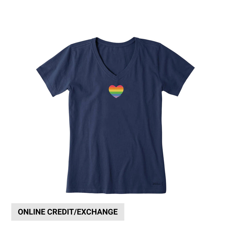 Life Is Good Women's Rainbow Pride Heart Short Sleeve Vee - Darkest Blue