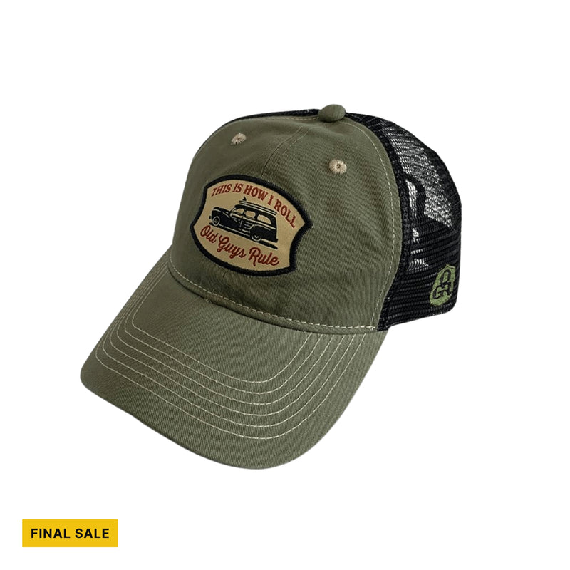 Old Guys Rule How I Roll Trucker Hat - Olive/Black