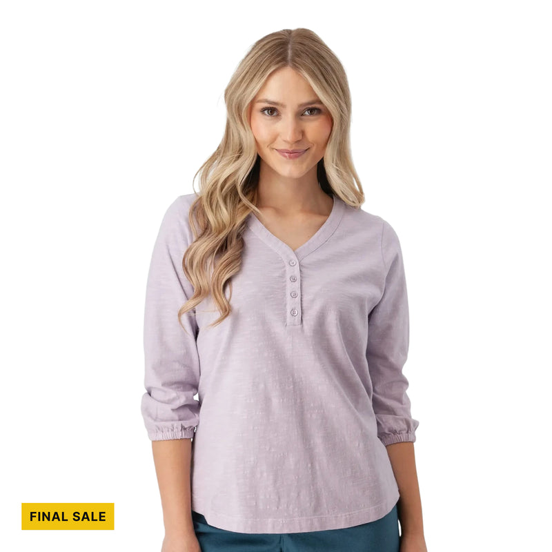Old Ranch Women's Este Organic Cotton V Neck Henley Top - Orchid Petal