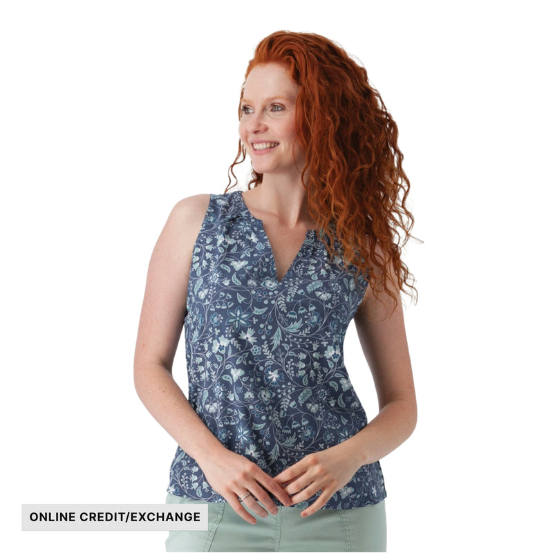 Old Ranch Women's Kassie Split Neck Printed Tank Top - Indigo