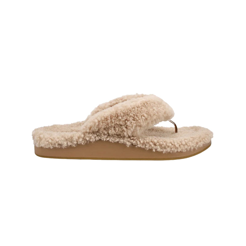 Olukai Women's Kipea Heu Fuzzy Slipper Sandals - Tan