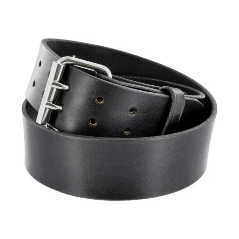 P&B Amish Men's Double Prong Leather Belt - Black