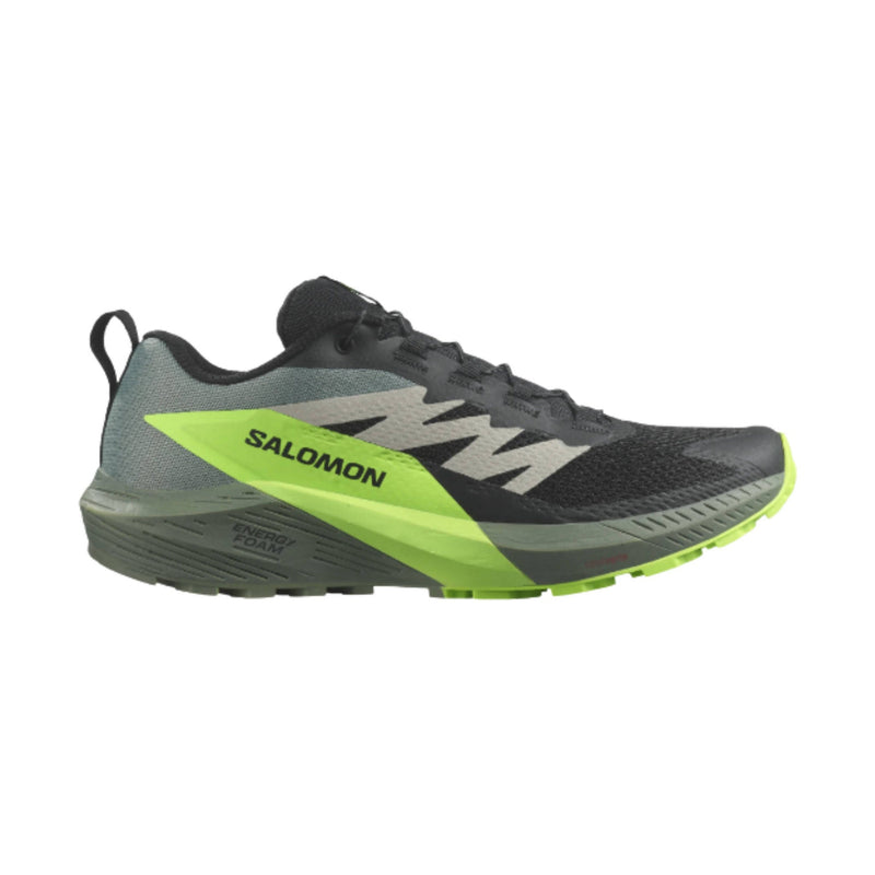 Salomon Men's Sense Ride 5 Trail Running Shoes - Black / Laurel Wreath / Green Gecko