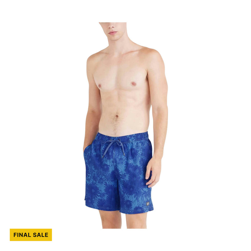 SAXX Men's Oh Bouy 2N1 7 Inch Swim Trunks - White Noise Daisy-Blue
