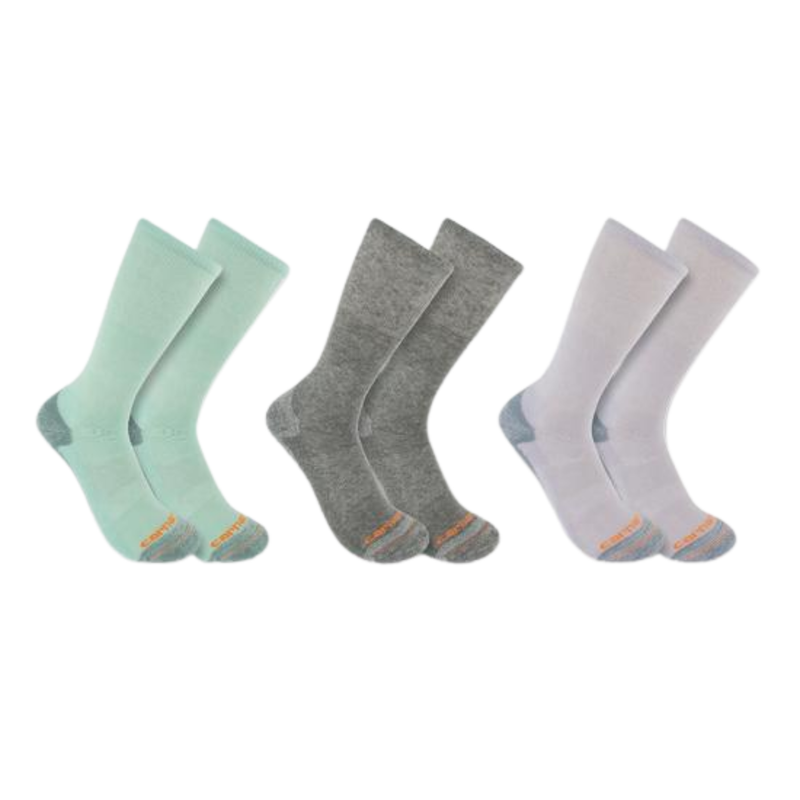 Carhartt Women's Midweight Cotton Tencel Comfort Crew 3 Pack Socks - Blue/Grey/Purple